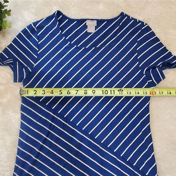 Chico's Blue & White Spliced-Stripe A-Line Dress, Chico's Size 0 - US Small 4/6 - Picture 4 of 7